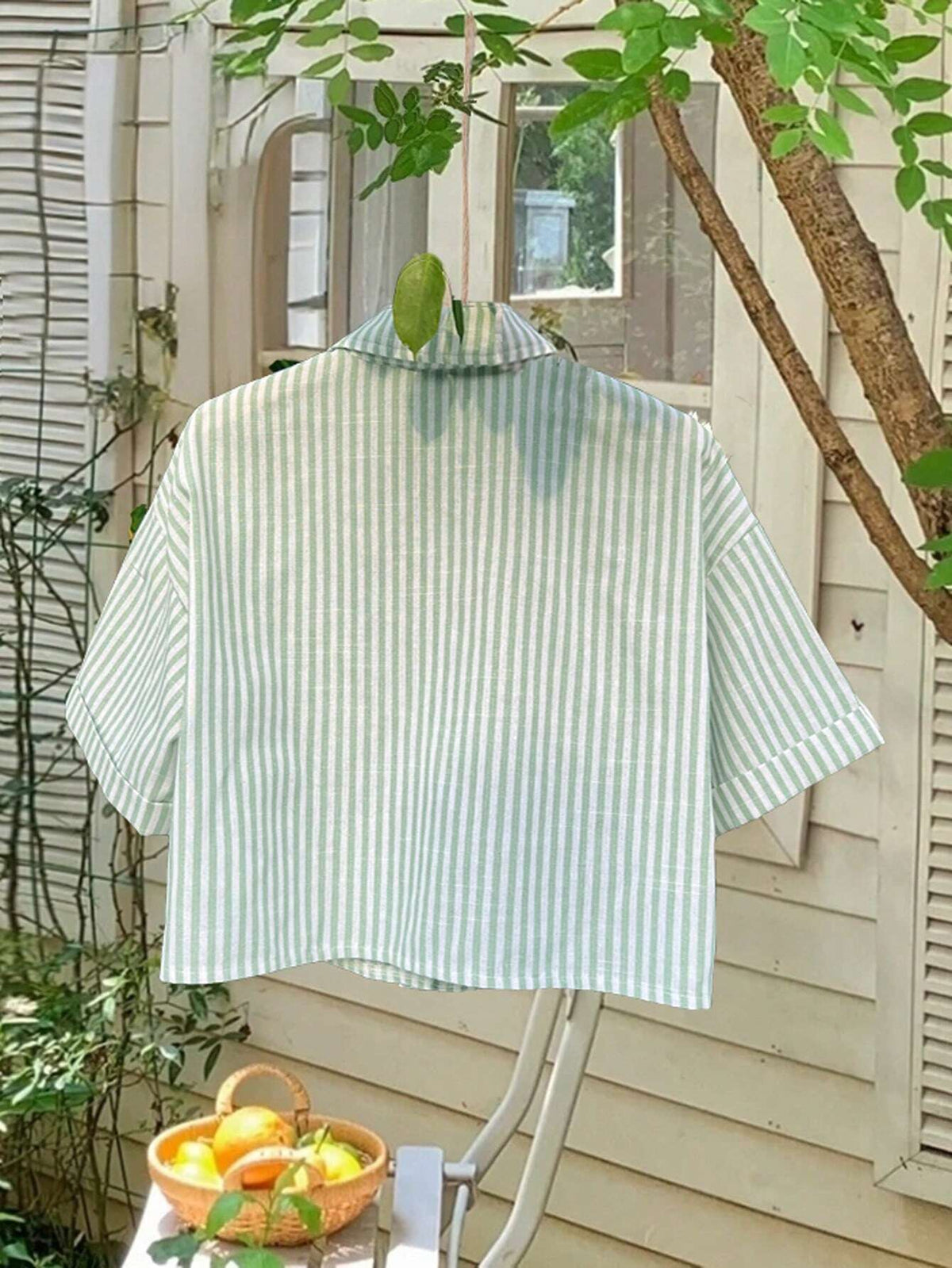 Flirla Striped Cropped Relaxed Casual Women Oversized Cuffed Sleeve Blouse, Linen Texture Women Shirt Cotton