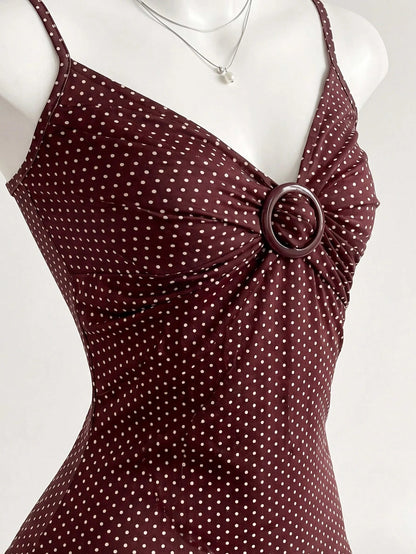 Flirla Women's Polka Dot Decorated Casual Tank Top, Suitable For Daily Wear And Vacation