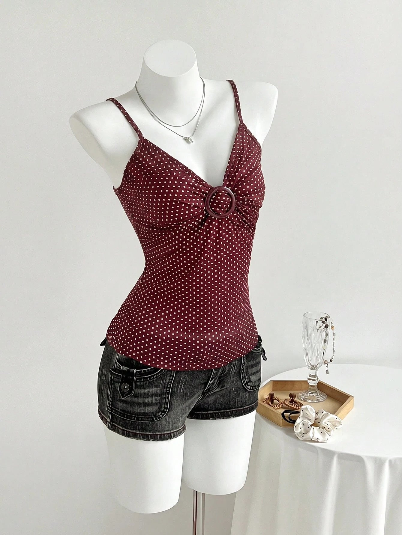 Flirla Women's Polka Dot Decorated Casual Tank Top, Suitable For Daily Wear And Vacation