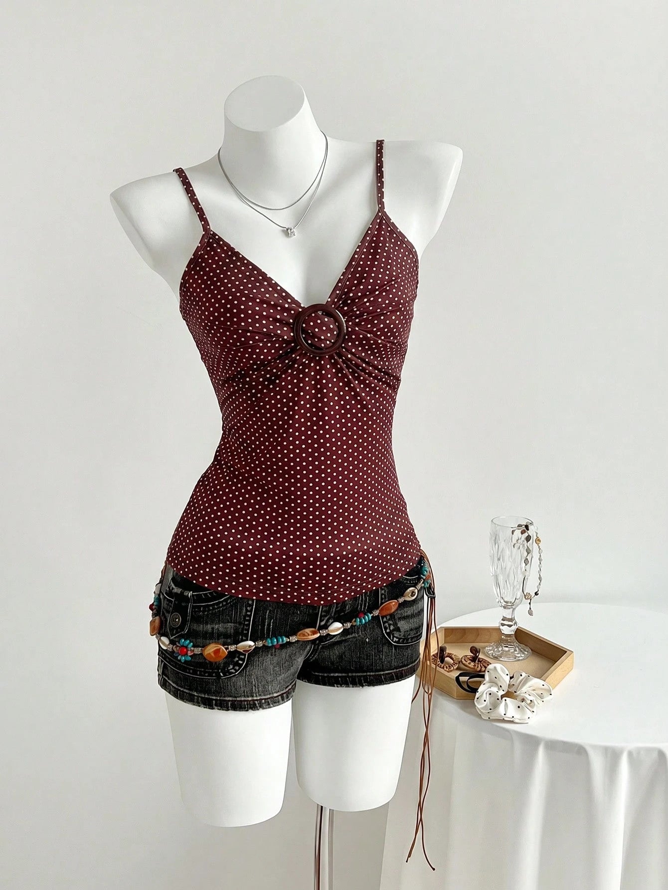 Flirla Women's Polka Dot Decorated Casual Tank Top, Suitable For Daily Wear And Vacation