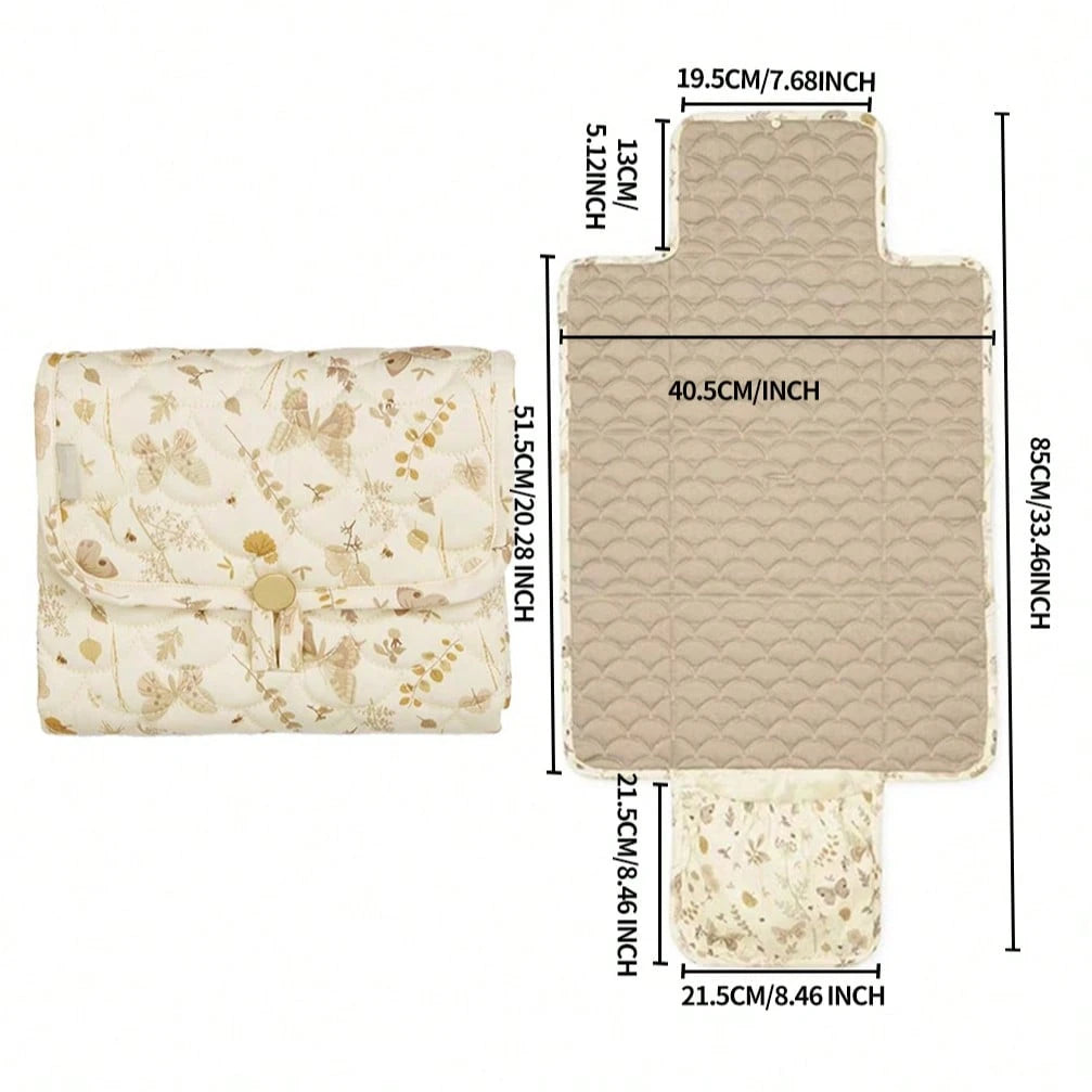 Floral Pattern Baby Diaper Pad, Quilted Infant Diaper Mat, Unisex Travel Diaper Bag, Baby Essential