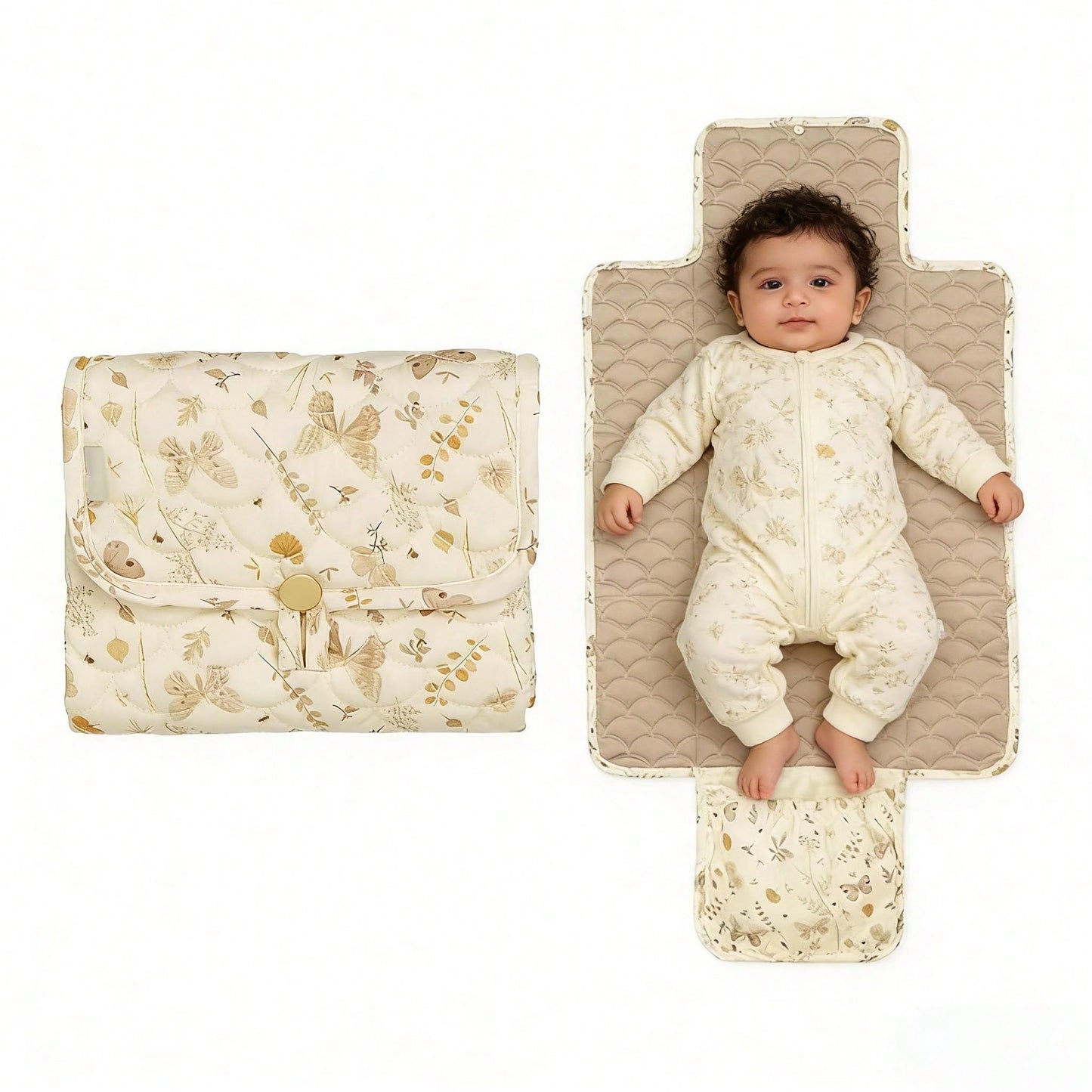 Floral Pattern Baby Diaper Pad, Quilted Infant Diaper Mat, Unisex Travel Diaper Bag, Baby Essential