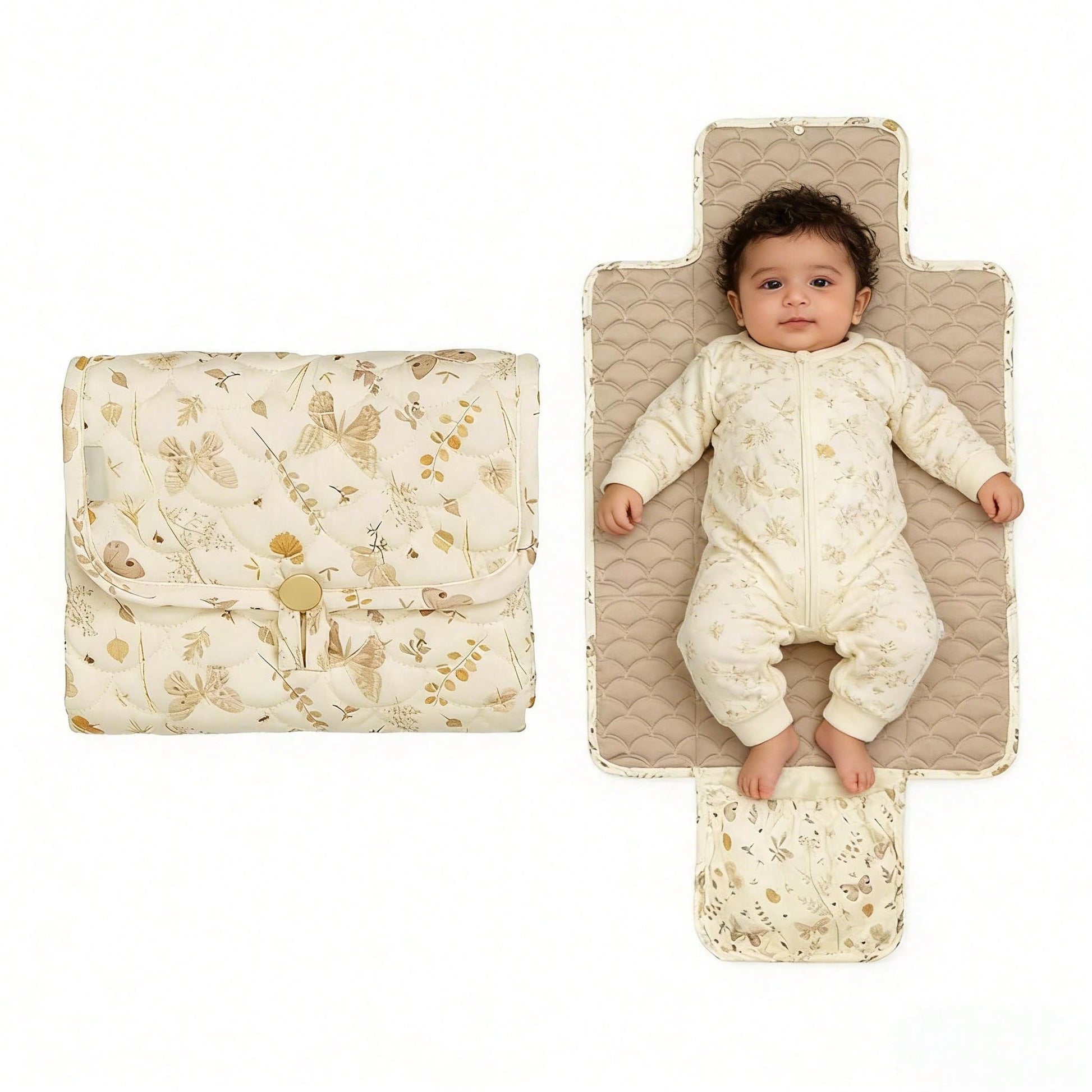 Floral Pattern Baby Diaper Pad, Quilted Infant Diaper Mat, Unisex Travel Diaper Bag, Baby Essential
