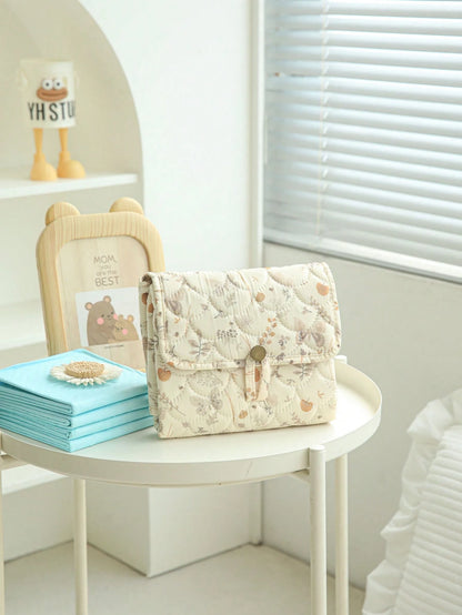 Floral Pattern Baby Diaper Pad, Quilted Infant Diaper Mat, Unisex Travel Diaper Bag, Baby Essential