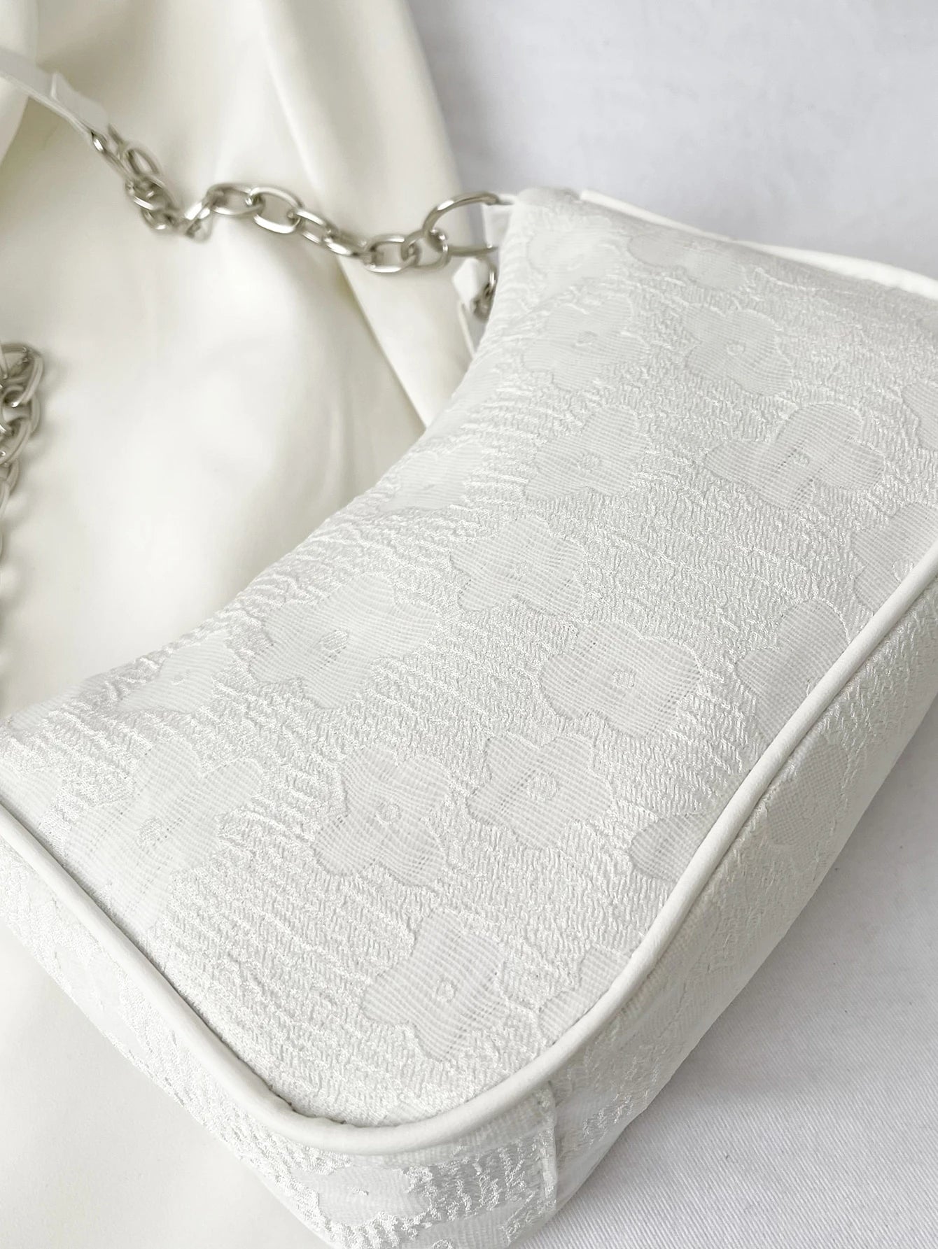 Floral Pattern Chain Bag, White Bag