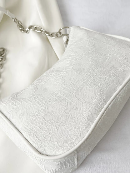 Floral Pattern Chain Bag, White Bag