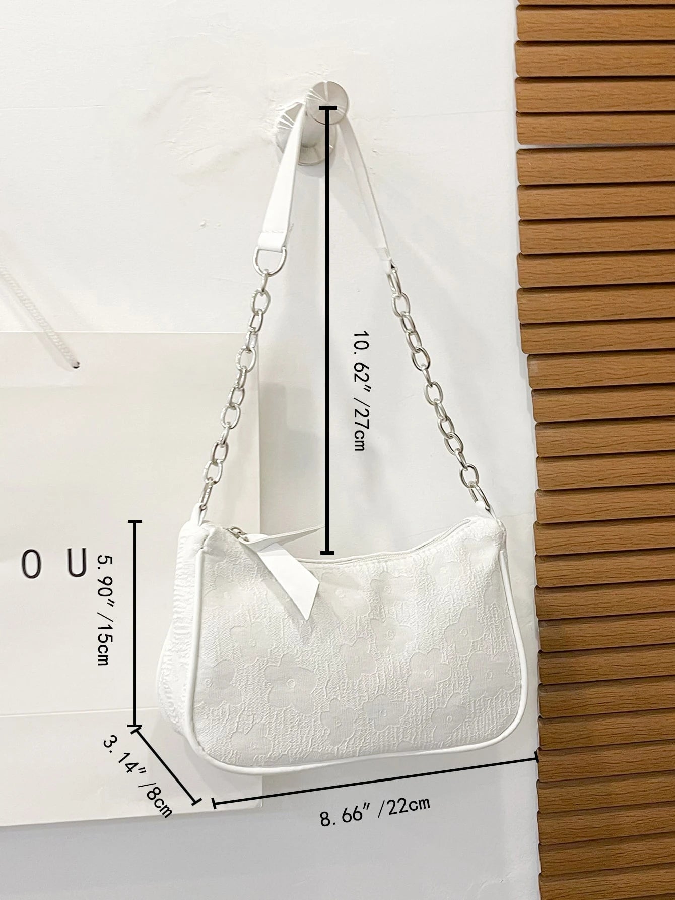 Floral Pattern Chain Bag, White Bag