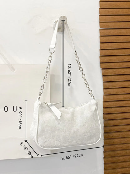 Floral Pattern Chain Bag, White Bag