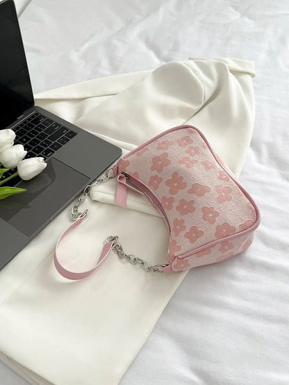 Floral Pattern Chain Bag, White Bag