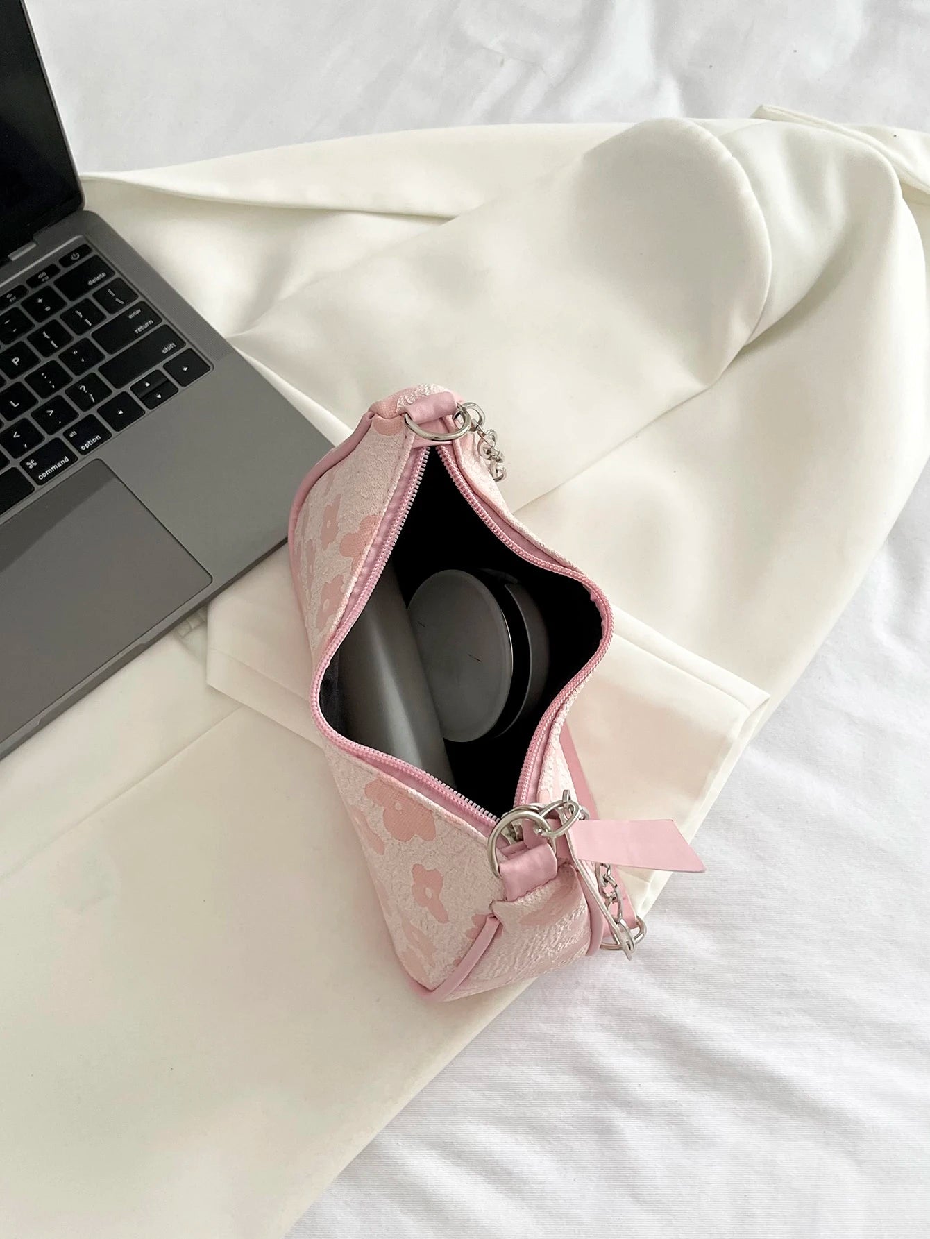Floral Pattern Chain Bag, White Bag