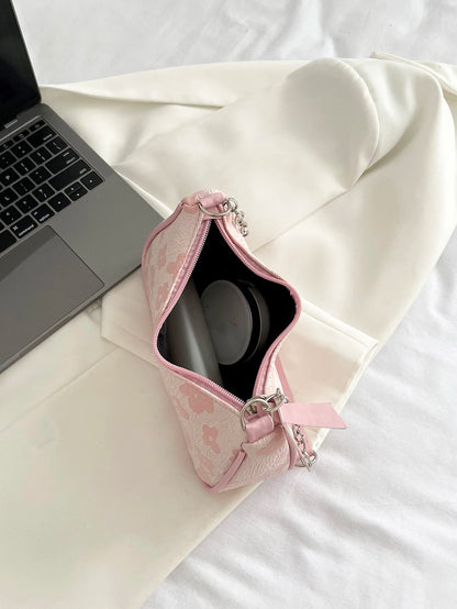 Floral Pattern Chain Bag, White Bag