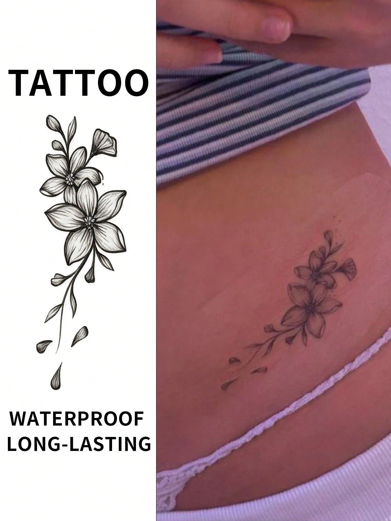 Floral Tattoo Stickers- Sexy Women's Body Art--, Realistic Flower Design, Waterproof Tattoo- Lasts 3-7 Days, Suitable For Women's Body Use, Party, Performance, Photography, Party Accessories, Holid