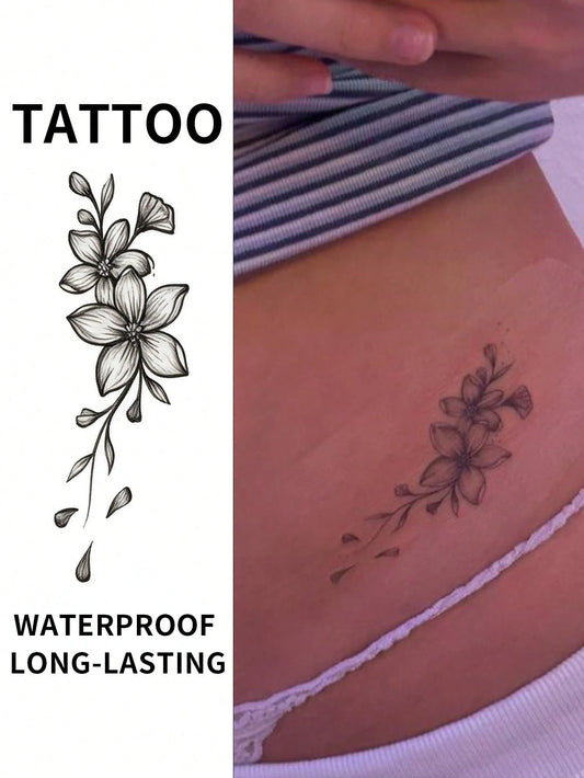Floral Tattoo Stickers- Sexy Women's Body Art--, Realistic Flower Design, Waterproof Tattoo- Lasts 3-7 Days, Suitable For Women's Body Use, Party, Performance, Photography, Party Accessories, Holid