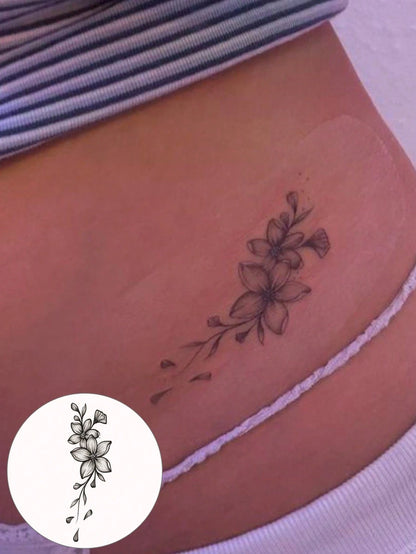 Floral Tattoo Stickers- Sexy Women's Body Art--, Realistic Flower Design, Waterproof Tattoo- Lasts 3-7 Days, Suitable For Women's Body Use, Party, Performance, Photography, Party Accessories, Holid