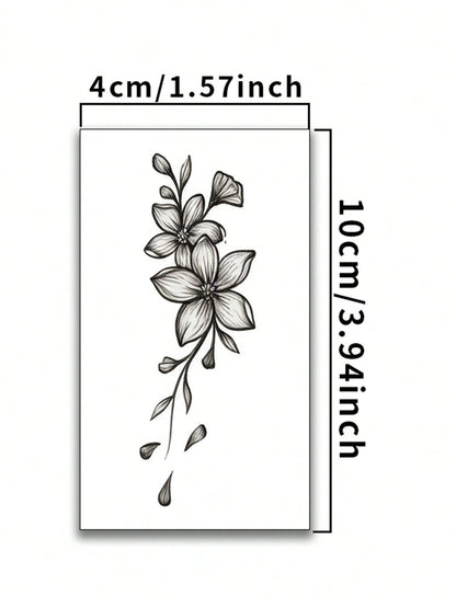 Floral Tattoo Stickers- Sexy Women's Body Art--, Realistic Flower Design, Waterproof Tattoo- Lasts 3-7 Days, Suitable For Women's Body Use, Party, Performance, Photography, Party Accessories, Holid
