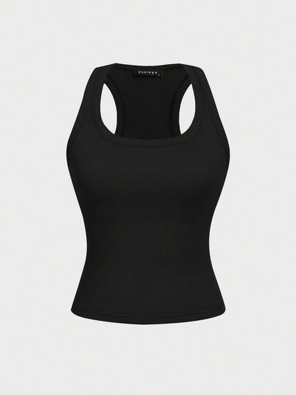 Floreya Square Neck Camisole Top For Women, Casual Slim Fit Sleeveless Crop Top, Versatile For Summer, Autumn & Spring Black, Clean Girl Aesthetic