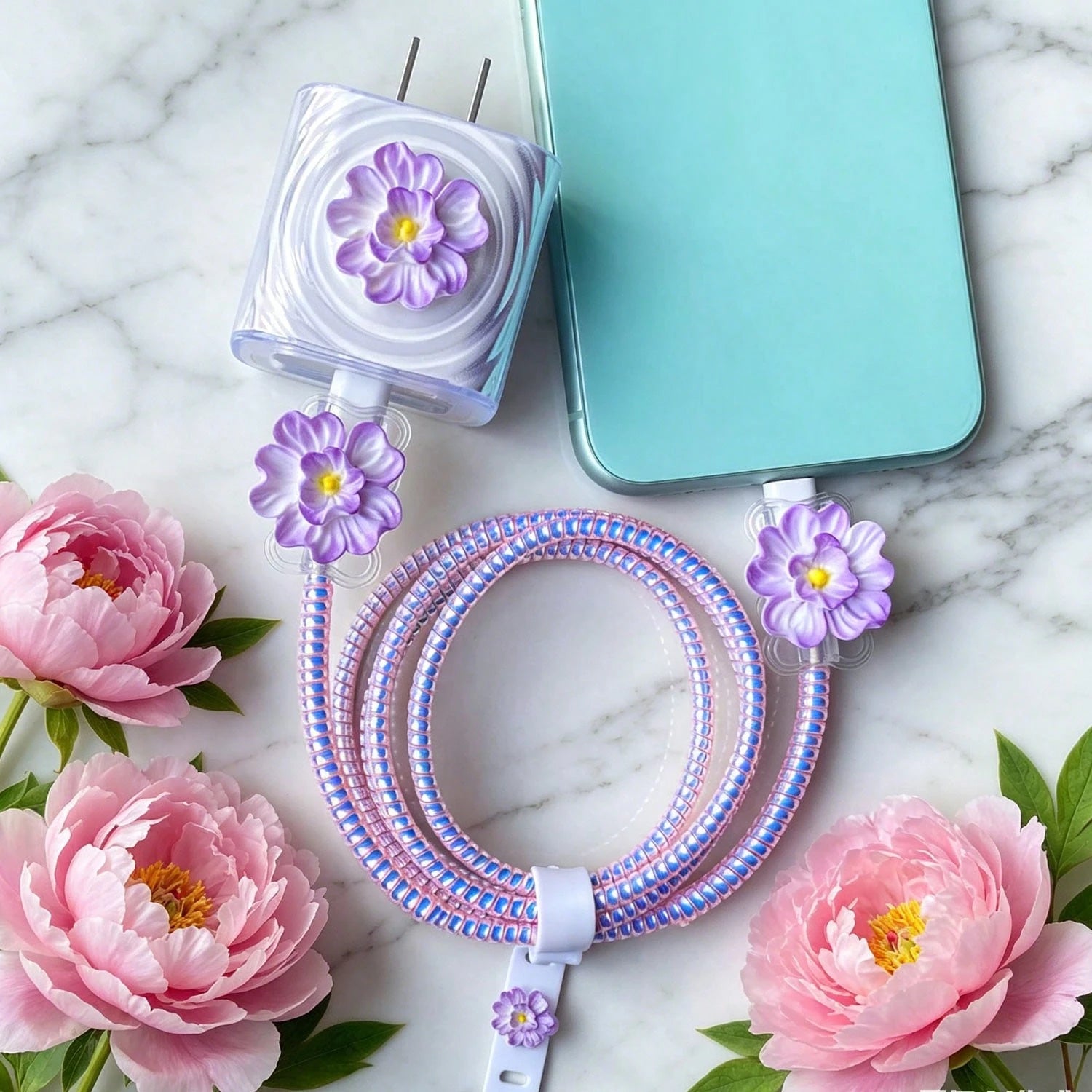 Flower Design Cable Protector, Anti-Breakage Charging Cable Protector, Suitable For IPhone 12-15/16, Type-C & Lightning Data Cable Protector, Cute Decorative Charging Cable Protector