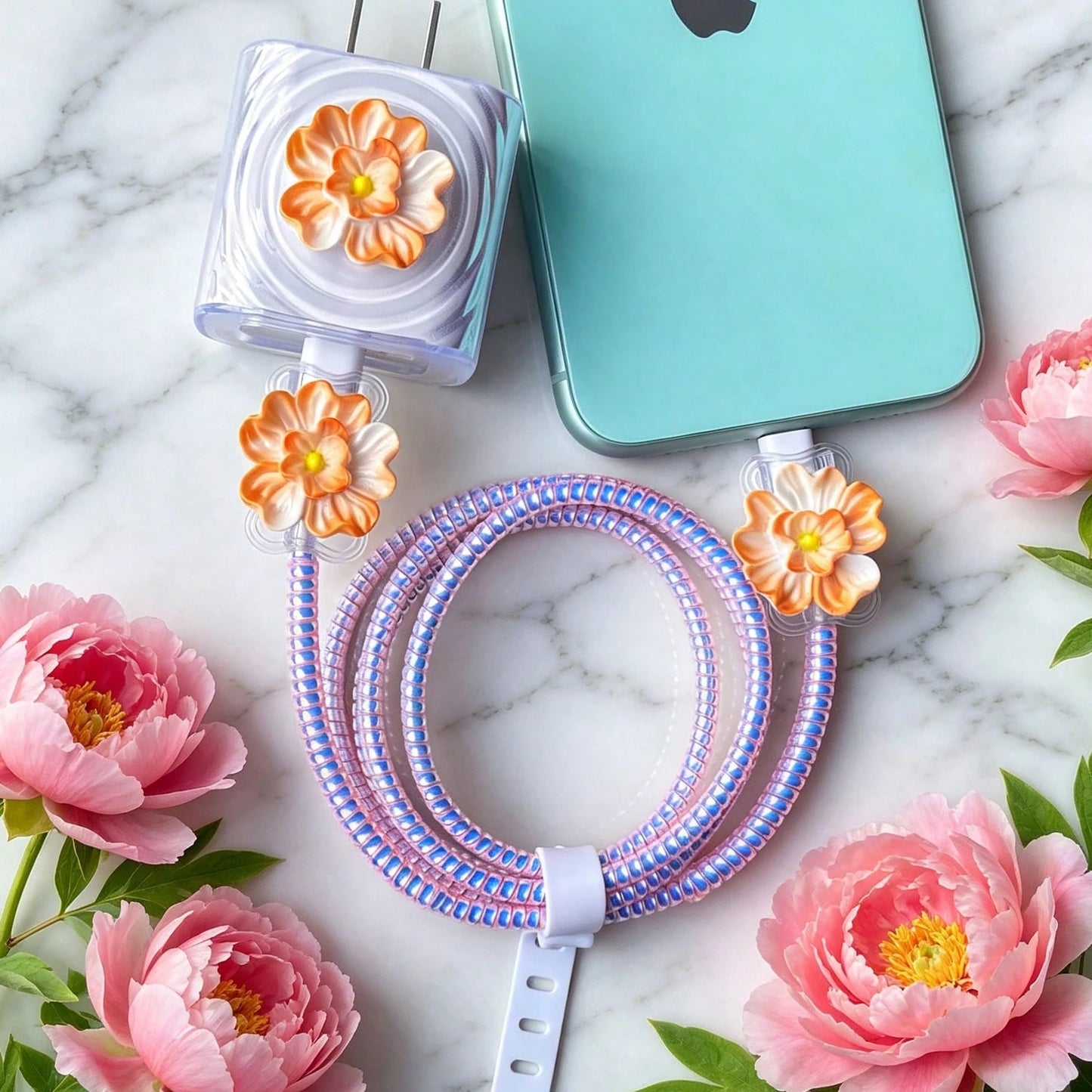Flower Design Cable Protector, Anti-Breakage Charging Cable Protector, Suitable For IPhone 12-15/16, Type-C & Lightning Data Cable Protector, Cute Decorative Charging Cable Protector