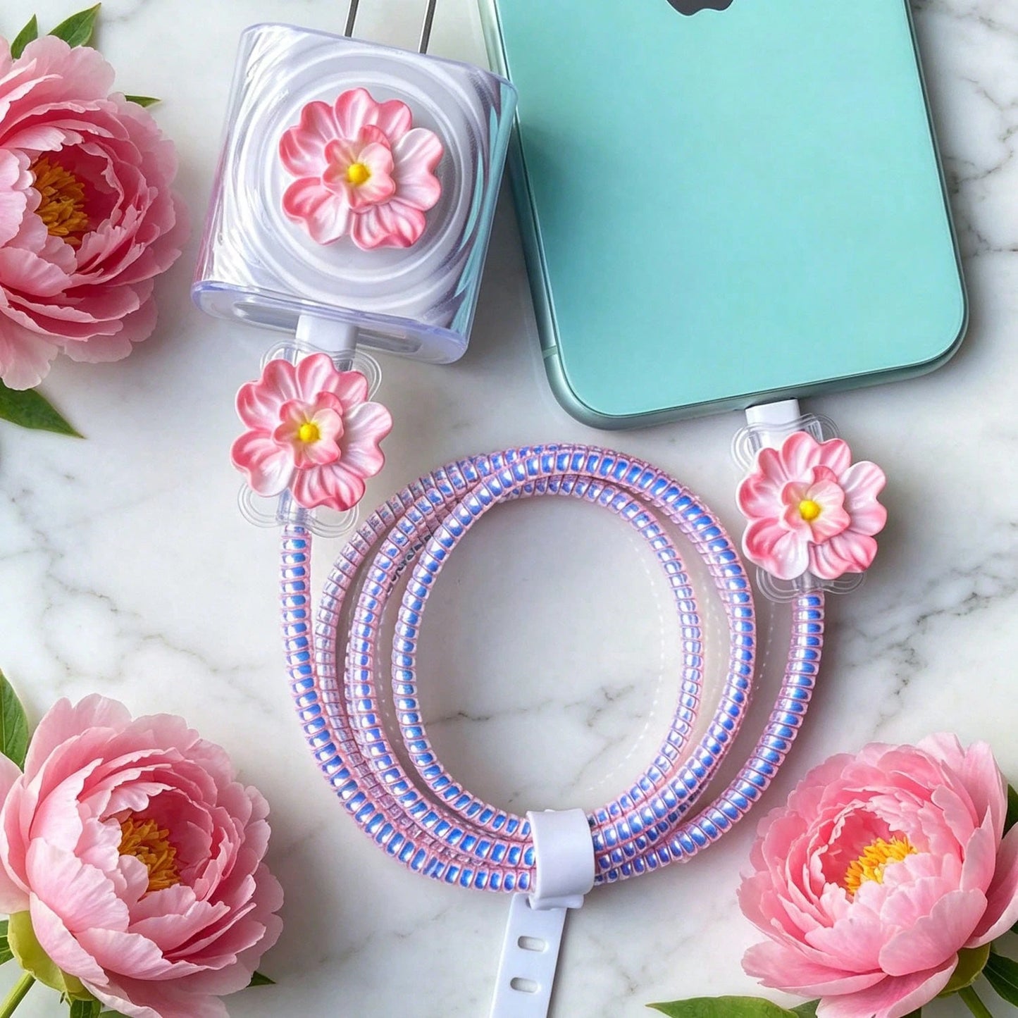 Flower Design Cable Protector, Anti-Breakage Charging Cable Protector, Suitable For IPhone 12-15/16, Type-C & Lightning Data Cable Protector, Cute Decorative Charging Cable Protector