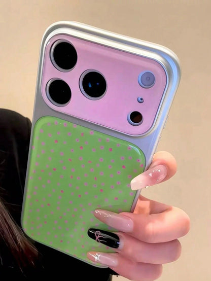 Flower Korean Ins Style Green Base Pink Floral 17 Phone Case, Electroplated Acrylic 16 Pro Max 15 New Design Protective Cover, Compatible With IPhone 17 Pro, Super Stylish