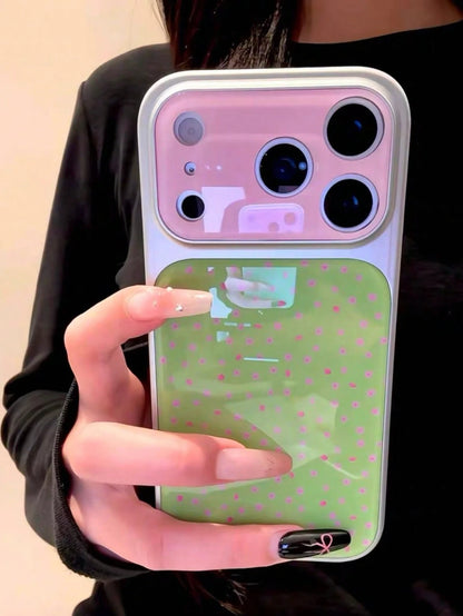 Flower Korean Ins Style Green Base Pink Floral 17 Phone Case, Electroplated Acrylic 16 Pro Max 15 New Design Protective Cover, Compatible With IPhone 17 Pro, Super Stylish