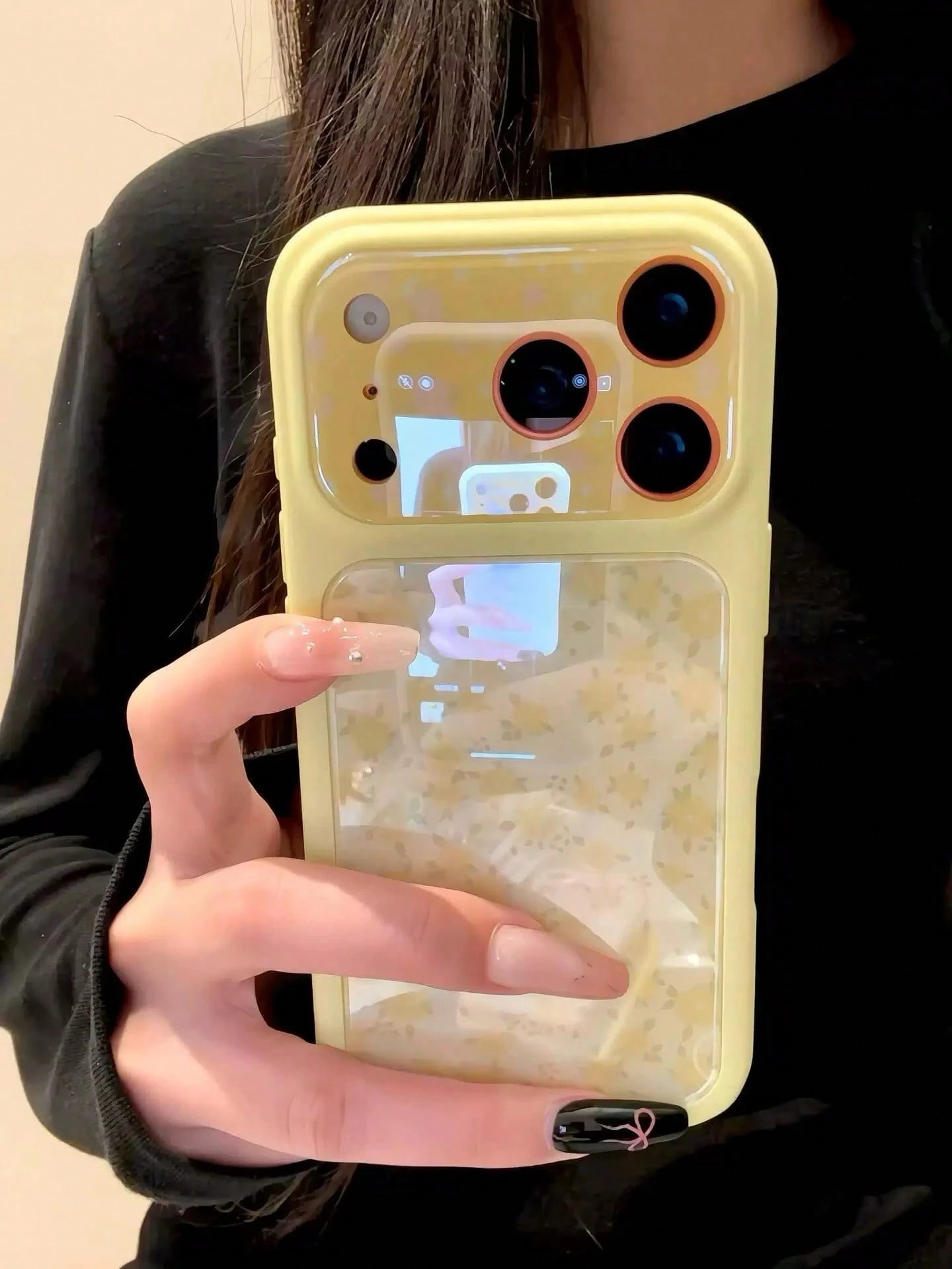 Flower Korean Ins Style Green Base Pink Floral 17 Phone Case, Electroplated Acrylic 16 Pro Max 15 New Design Protective Cover, Compatible With IPhone 17 Pro, Super Stylish
