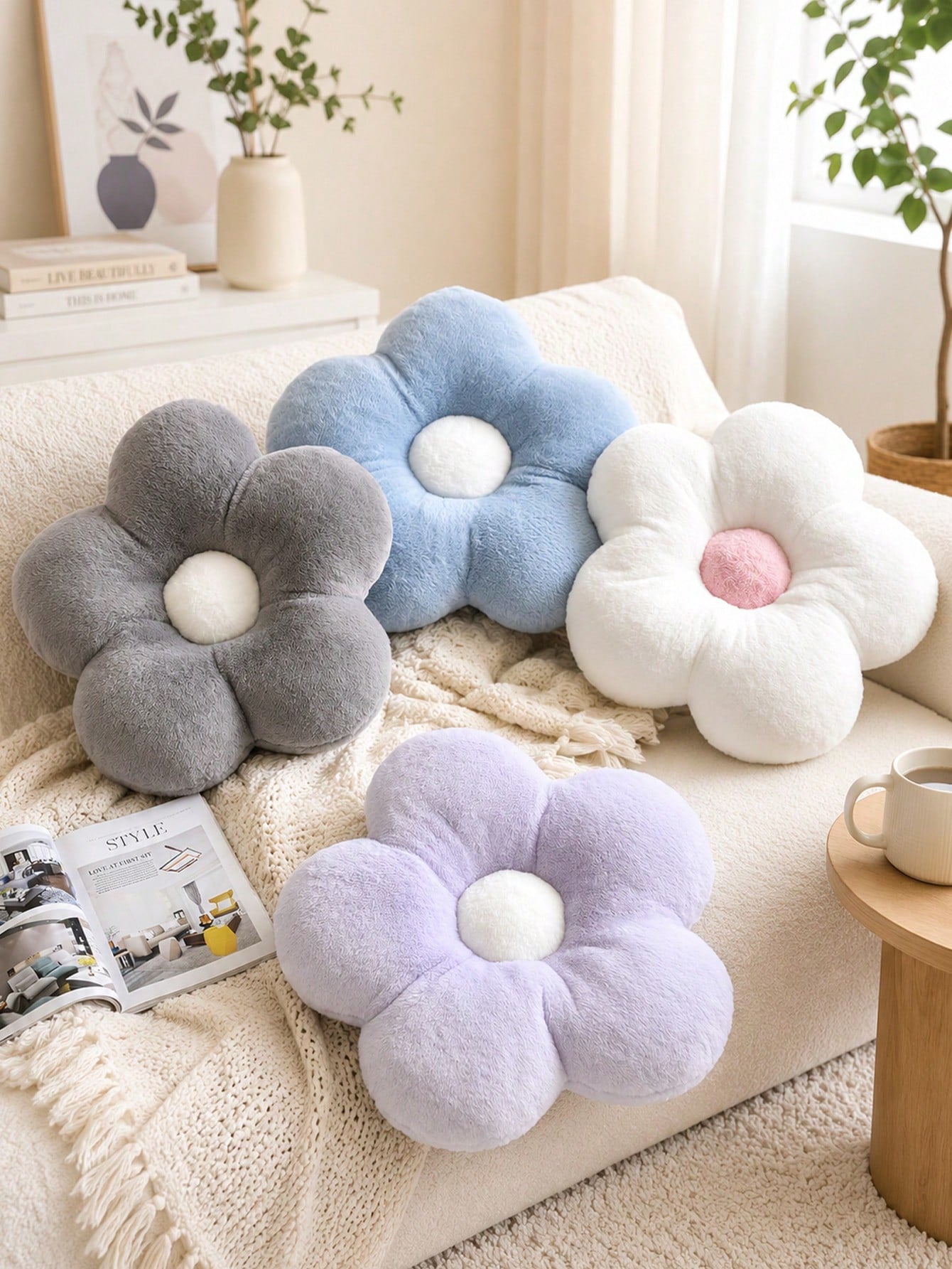 Flower Throw Pillow, Soft Decorative Sofa Chair Bed Cushion, Adult Bedroom Living Room Flower Floor Mat Pillow