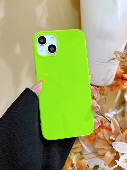Fluorescent Green Solid Color Soft TPU Phone Case For New Apple 17PROMAX/17PRO/17/17Air, 1pc Fluorescent Green Solid Color Phone Case, Dopamine Sweet Cool Style Design, High Saturation Bright Color Ey