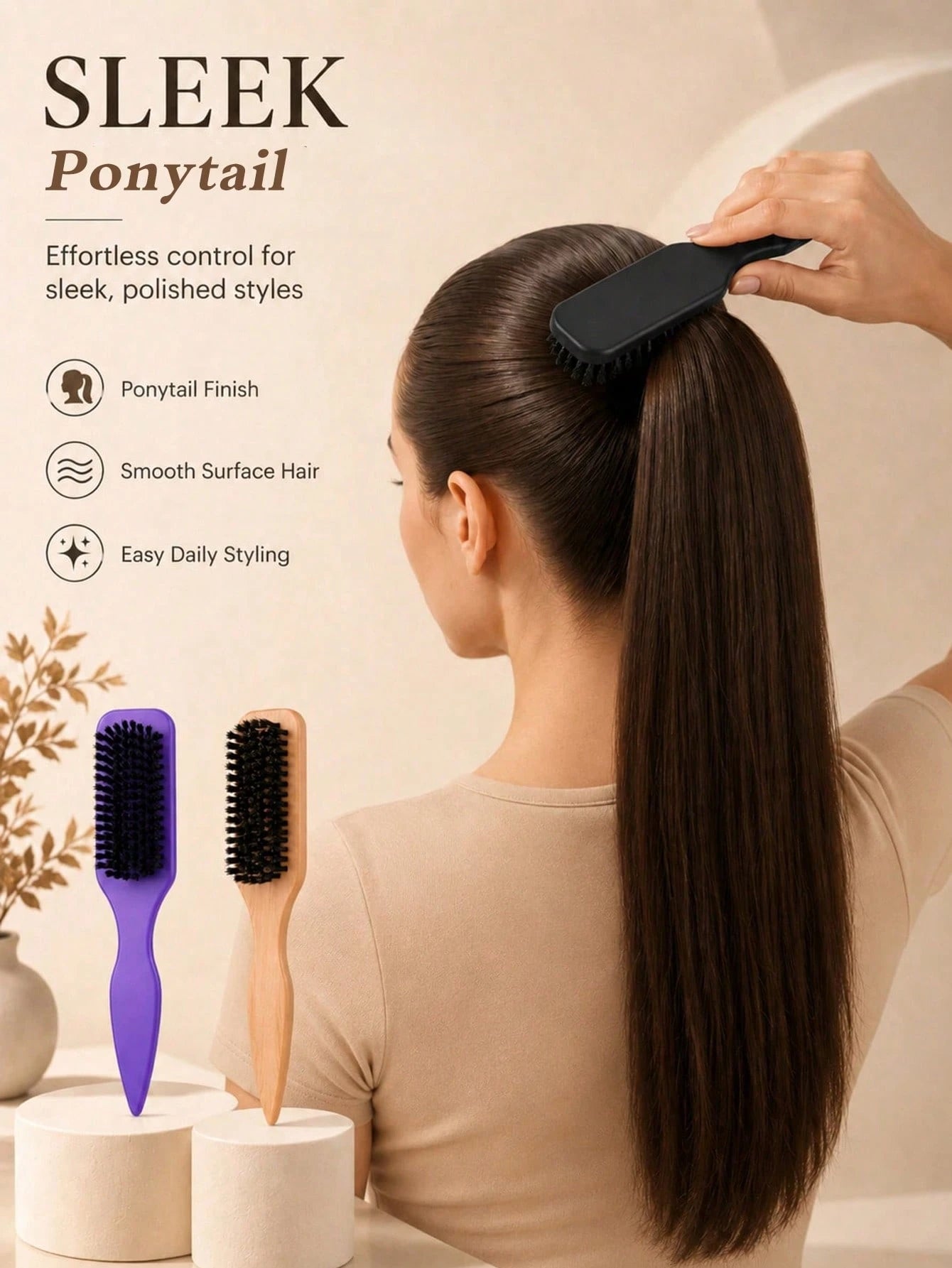 Flyaway Hair Smoothing Comb, Fine-Tooth Brush Head Edge Styling Brush, Lightweight Hairline Shaping Brush, Suitable For Sleek Ponytails, Updo Styling, Wig Edge Control, Daily Hair Care And Travel Use