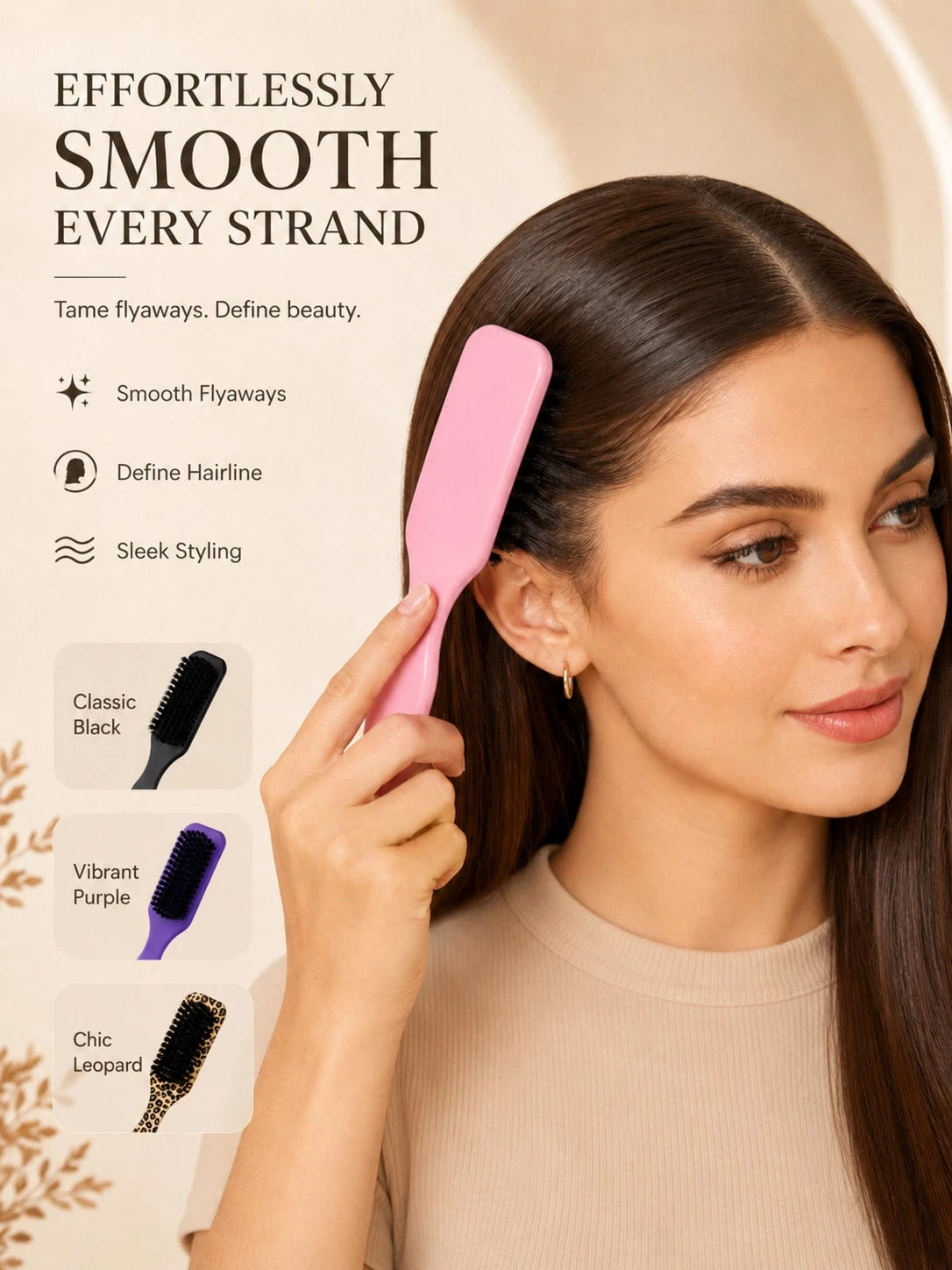 Flyaway Hair Smoothing Comb, Fine-Tooth Brush Head Edge Styling Brush, Lightweight Hairline Shaping Brush, Suitable For Sleek Ponytails, Updo Styling, Wig Edge Control, Daily Hair Care And Travel Use
