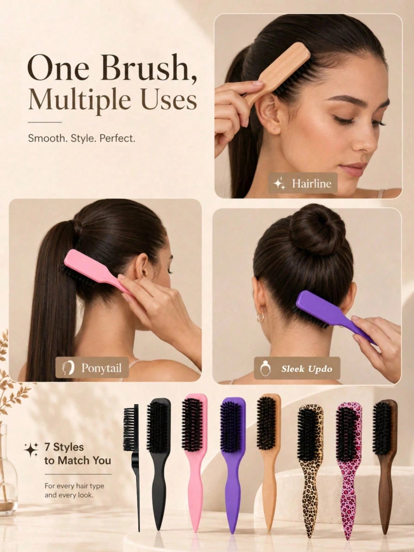 Flyaway Hair Smoothing Comb, Fine-Tooth Brush Head Edge Styling Brush, Lightweight Hairline Shaping Brush, Suitable For Sleek Ponytails, Updo Styling, Wig Edge Control, Daily Hair Care And Travel Use