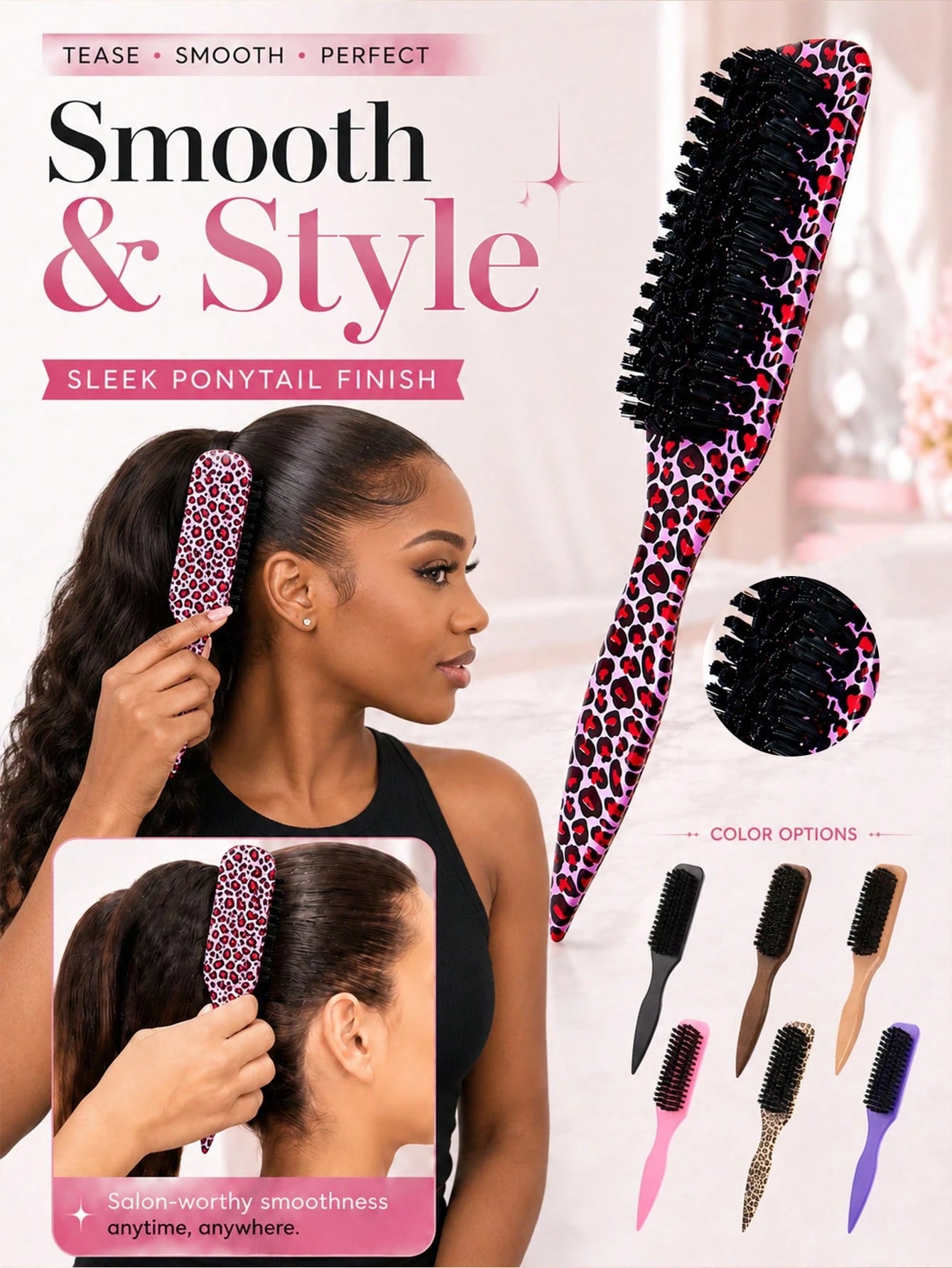 Flyaway Hair Smoothing Comb, Fine-Tooth Brush Head Edge Styling Brush, Lightweight Hairline Shaping Brush, Suitable For Sleek Ponytails, Updo Styling, Wig Edge Control, Daily Hair Care And Travel Use