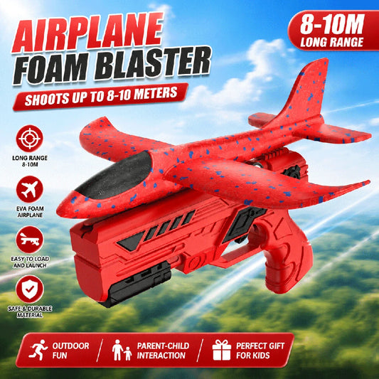 Foam Airplane Launcher Toy- 8-10 Meters Long Range Catapult Plane Gun, EVA Foam Glider Outdoor Flying Toy For Boys Girls, One-Click Launch Airplane Toy, Birthday Gift For Kids