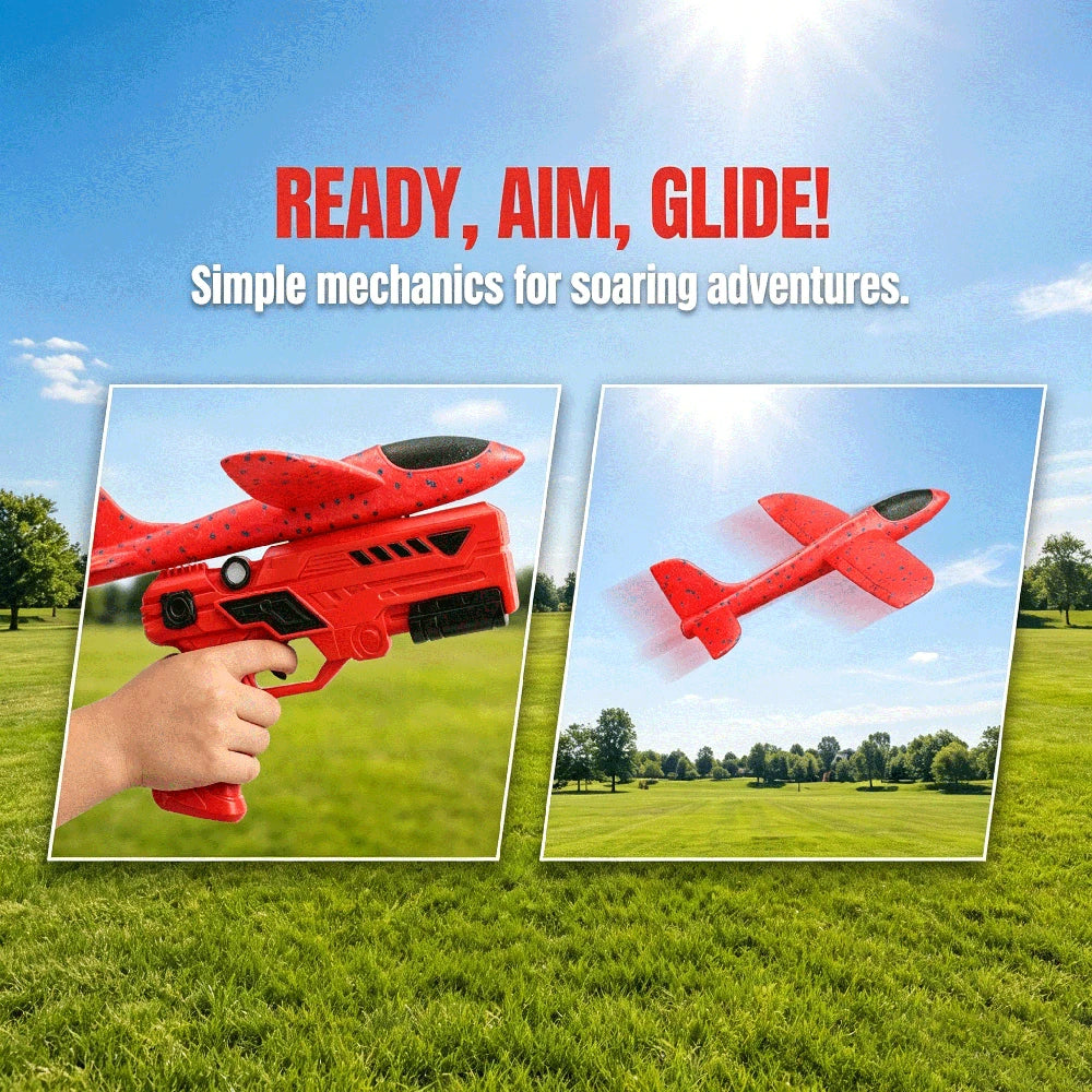 Foam Airplane Launcher Toy- 8-10 Meters Long Range Catapult Plane Gun, EVA Foam Glider Outdoor Flying Toy For Boys Girls, One-Click Launch Airplane Toy, Birthday Gift For Kids