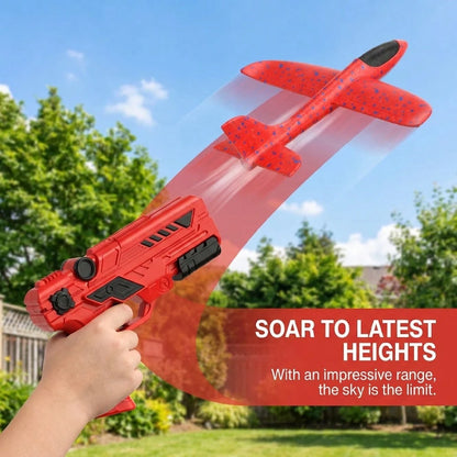 Foam Airplane Launcher Toy- 8-10 Meters Long Range Catapult Plane Gun, EVA Foam Glider Outdoor Flying Toy For Boys Girls, One-Click Launch Airplane Toy, Birthday Gift For Kids