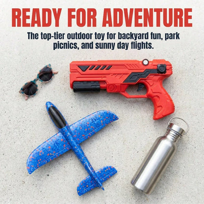 Foam Airplane Launcher Toy- 8-10 Meters Long Range Catapult Plane Gun, EVA Foam Glider Outdoor Flying Toy For Boys Girls, One-Click Launch Airplane Toy, Birthday Gift For Kids