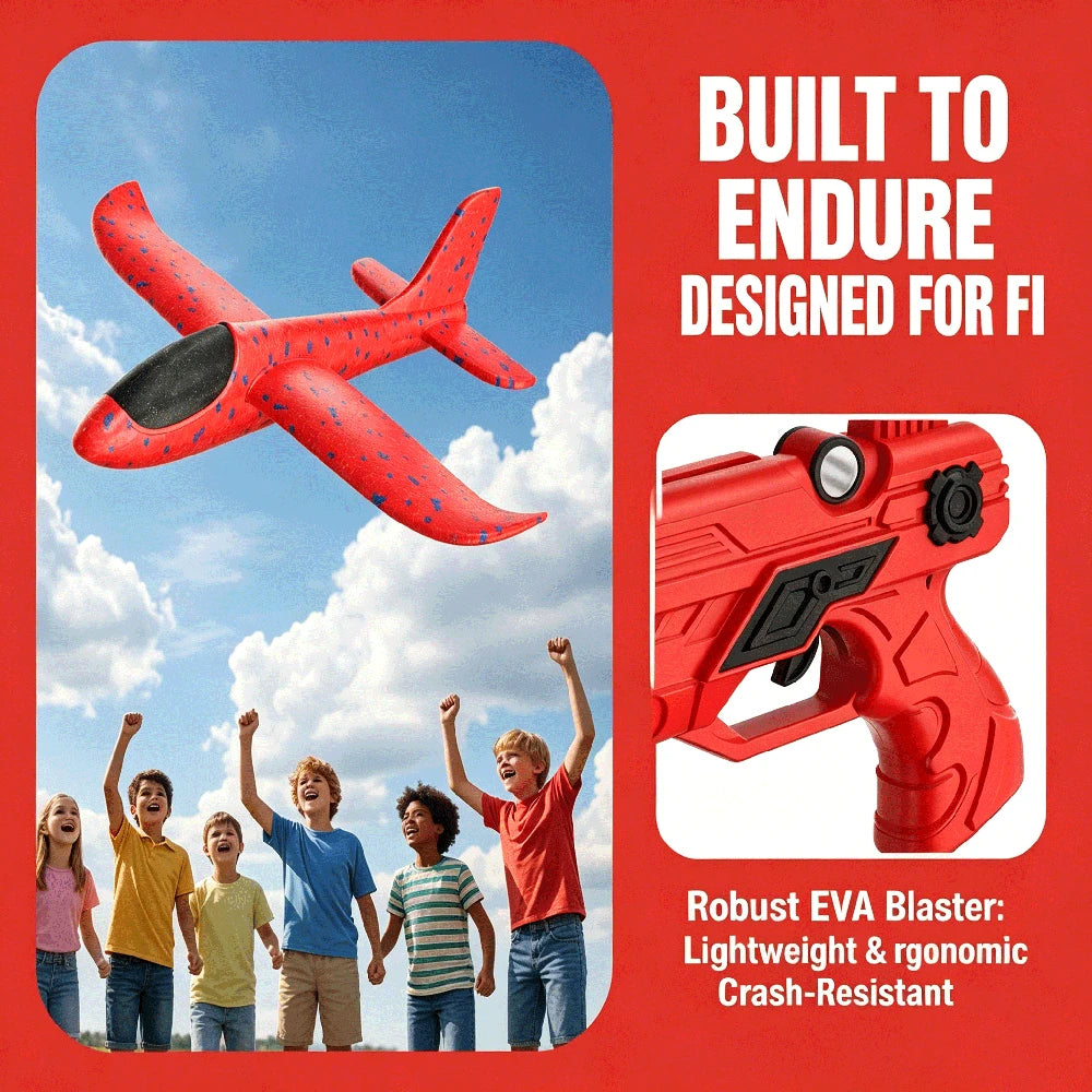 Foam Airplane Launcher Toy- 8-10 Meters Long Range Catapult Plane Gun, EVA Foam Glider Outdoor Flying Toy For Boys Girls, One-Click Launch Airplane Toy, Birthday Gift For Kids