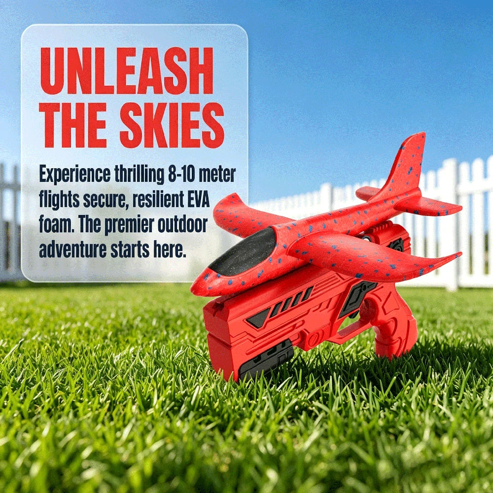Foam Airplane Launcher Toy- 8-10 Meters Long Range Catapult Plane Gun, EVA Foam Glider Outdoor Flying Toy For Boys Girls, One-Click Launch Airplane Toy, Birthday Gift For Kids