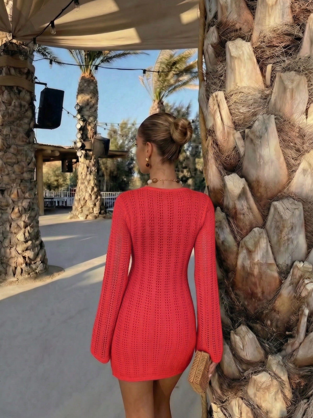 FOR BEAUTY New Women's Summer Casual Vacation Style Metal Flower Decor Flared Sleeve Cover-Up Dress, Suitable For Summer Outdoor Activities Beach