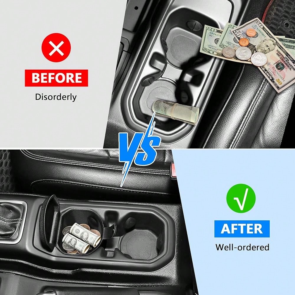 For JL 4XE Gladiator JT 2018-2025+ Cup Holder Organizer With Lid, Secure Storage Box For Coins, Cash, Keys, Custom Center Console Accessory