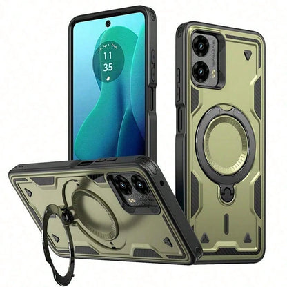 For MOTO G Power 5G 2024 Case With Magnetic Charging, Rugged Armor Cover, Heavy Duty Shockproof Bumper, Built-In Rotating Kickstand, Ring Holder Grip, Protective Hard Shell