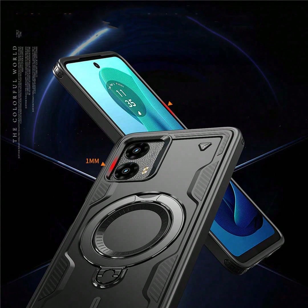 For MOTO G Power 5G 2024 Case With Magnetic Charging, Rugged Armor Cover, Heavy Duty Shockproof Bumper, Built-In Rotating Kickstand, Ring Holder Grip, Protective Hard Shell