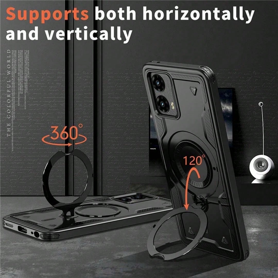 For MOTO G Power 5G 2024 Case With Magnetic Charging, Rugged Armor Cover, Heavy Duty Shockproof Bumper, Built-In Rotating Kickstand, Ring Holder Grip, Protective Hard Shell