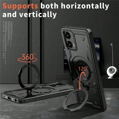 For MOTO G Power 5G 2024 Case With Magnetic Charging, Rugged Armor Cover, Heavy Duty Shockproof Bumper, Built-In Rotating Kickstand, Ring Holder Grip, Protective Hard Shell