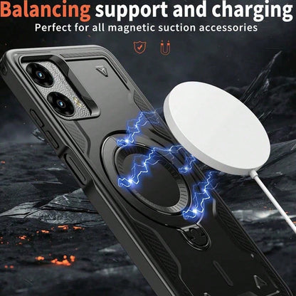 For MOTO G Power 5G 2024 Case With Magnetic Charging, Rugged Armor Cover, Heavy Duty Shockproof Bumper, Built-In Rotating Kickstand, Ring Holder Grip, Protective Hard Shell
