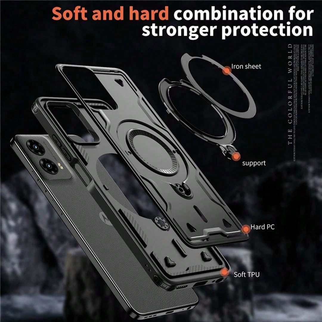 For MOTO G Power 5G 2024 Case With Magnetic Charging, Rugged Armor Cover, Heavy Duty Shockproof Bumper, Built-In Rotating Kickstand, Ring Holder Grip, Protective Hard Shell