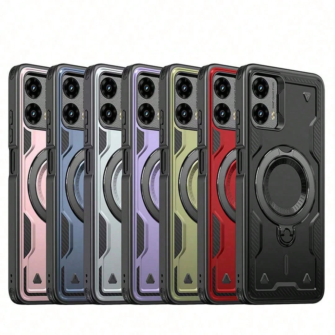 For MOTO G Power 5G 2024 Case With Magnetic Charging, Rugged Armor Cover, Heavy Duty Shockproof Bumper, Built-In Rotating Kickstand, Ring Holder Grip, Protective Hard Shell