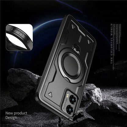 For MOTO G Power 5G 2024 Case With Magnetic Charging, Rugged Armor Cover, Heavy Duty Shockproof Bumper, Built-In Rotating Kickstand, Ring Holder Grip, Protective Hard Shell
