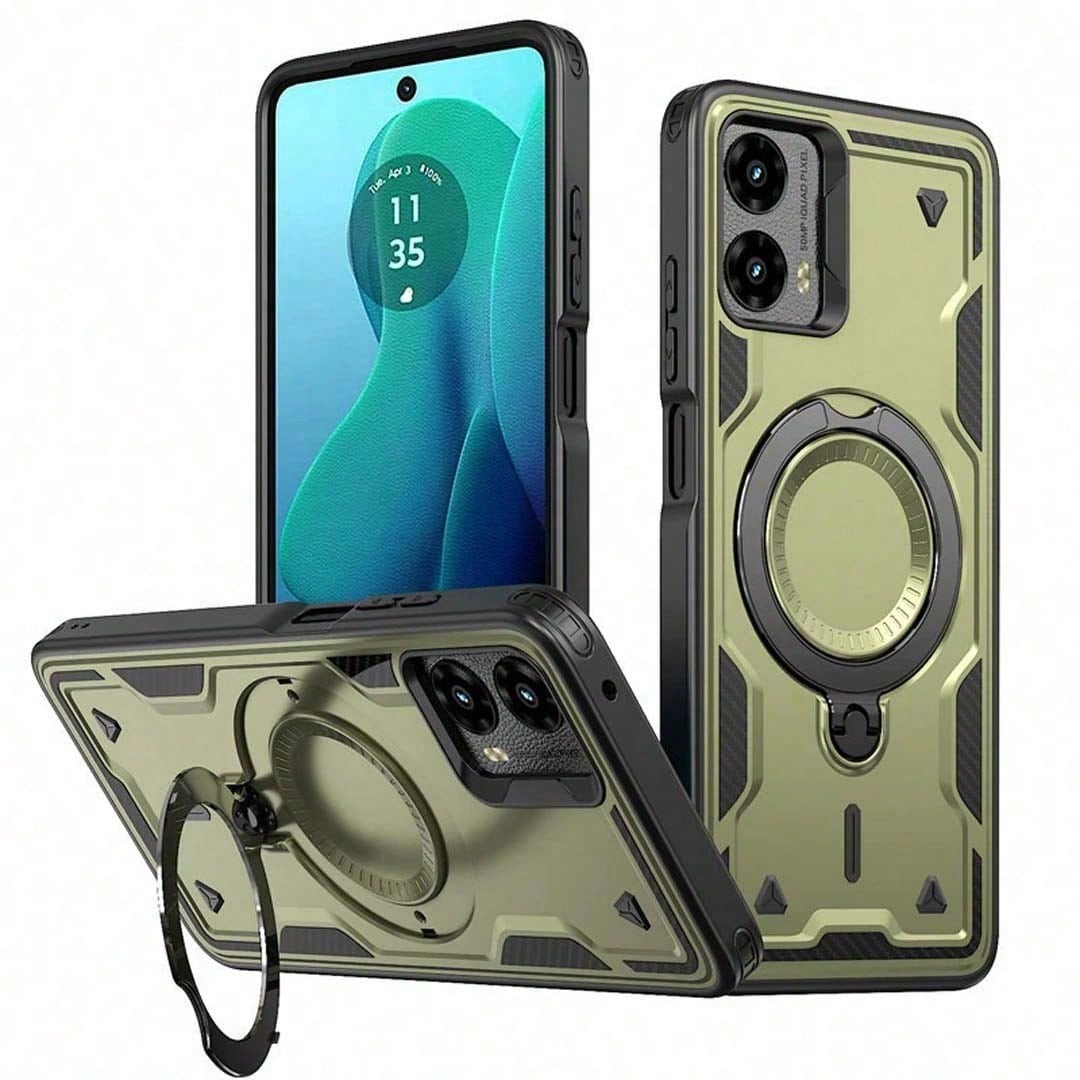 For MOTO G Power 5G 2024 Case With Magnetic Charging, Rugged Armor Cover, Heavy Duty Shockproof Bumper, Built-In Rotating Kickstand, Ring Holder Grip, Protective Hard Shell