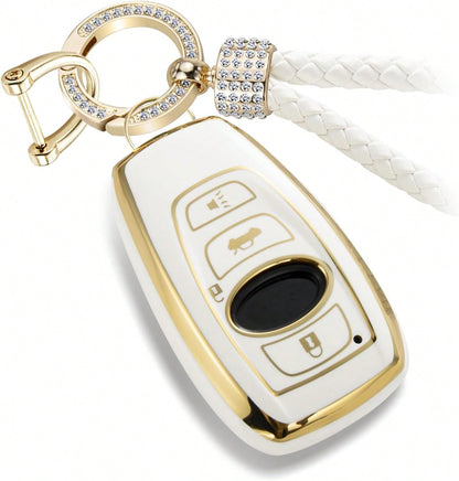 For Subaru Key Fob Cover With Metal Braided Keychain, Upgraded Soft Case For Forester XV CrossTrek Ascent Outback Legacy Impreza STI WRX BRZ Fob Shell